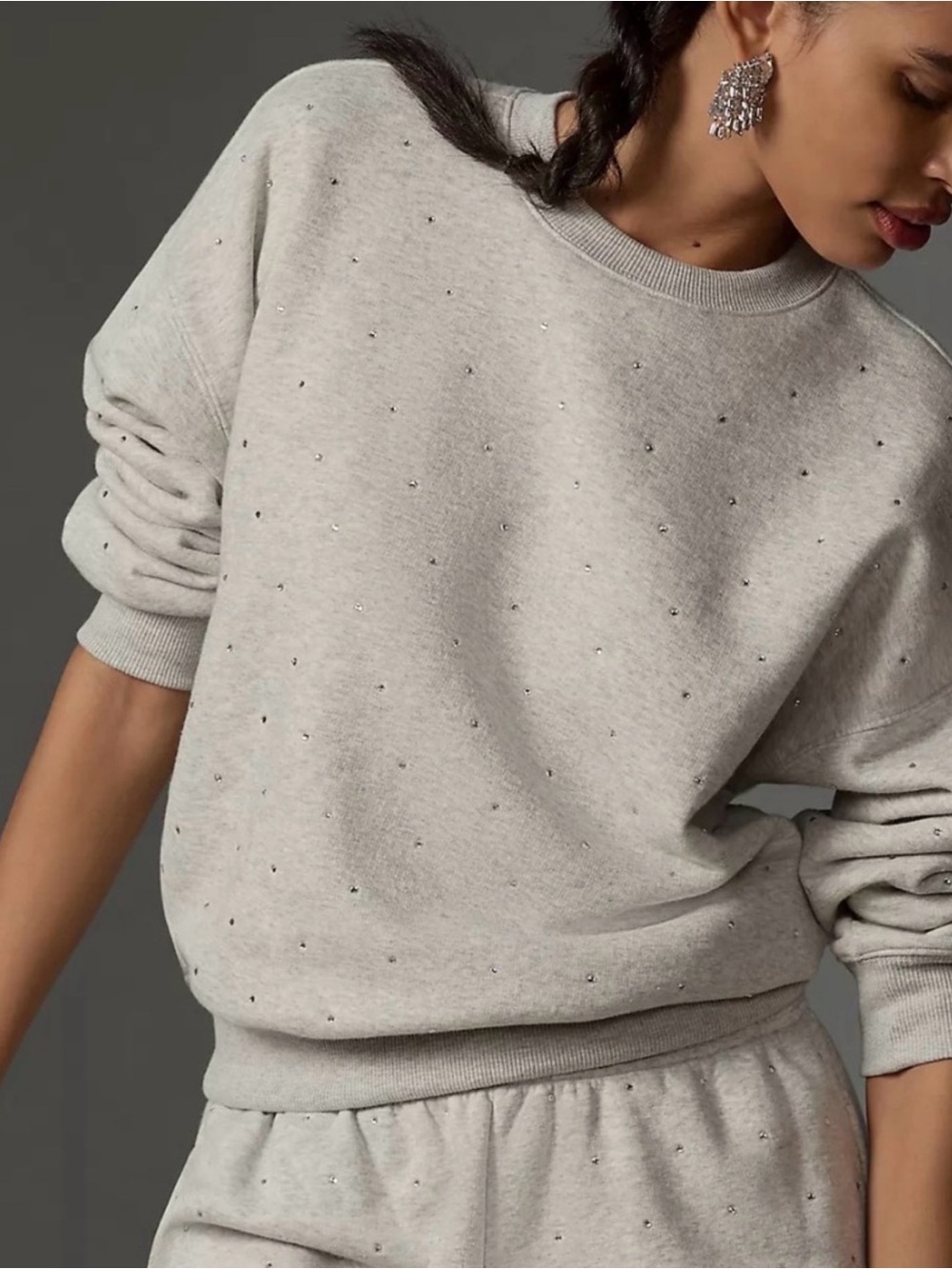 Bailey 44 Light Gray Rhinestone Crewneck Sweatshirt